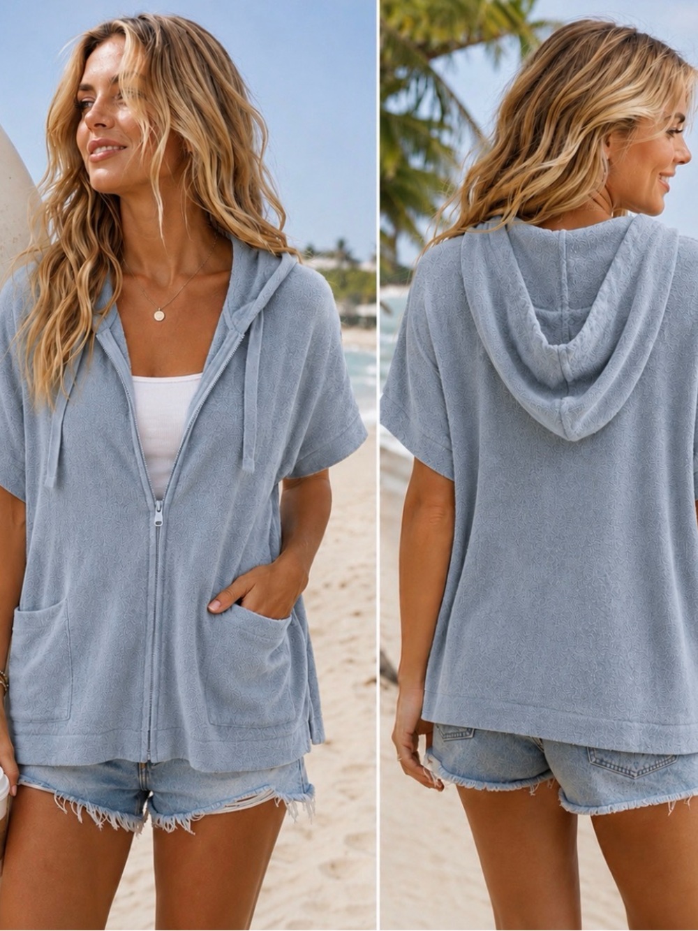 Barefoot Dreams CozyChic Ultra Lite Zip Up Hoodie Sage L/XL Swim Coverup